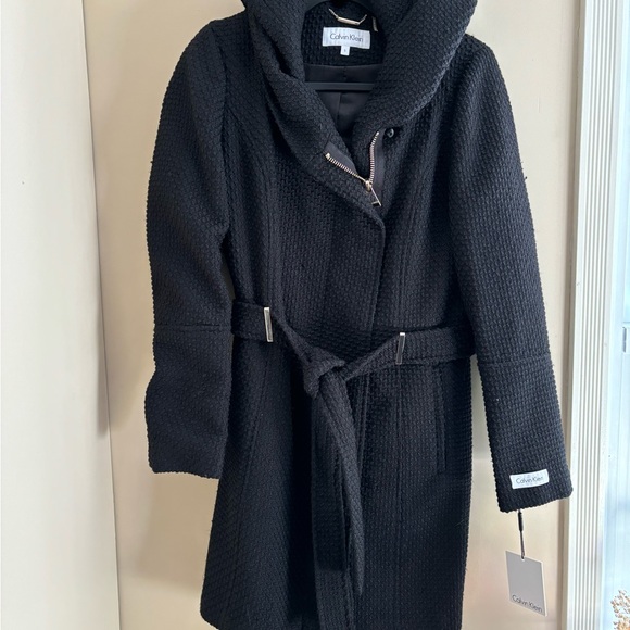 {Calvin Klein} black belted jacket rn#54163 new with tags women's size small - Picture 2 of 14